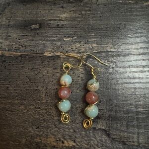 Elegant Gold tone and Genuine Amazonite Beaded Earrings